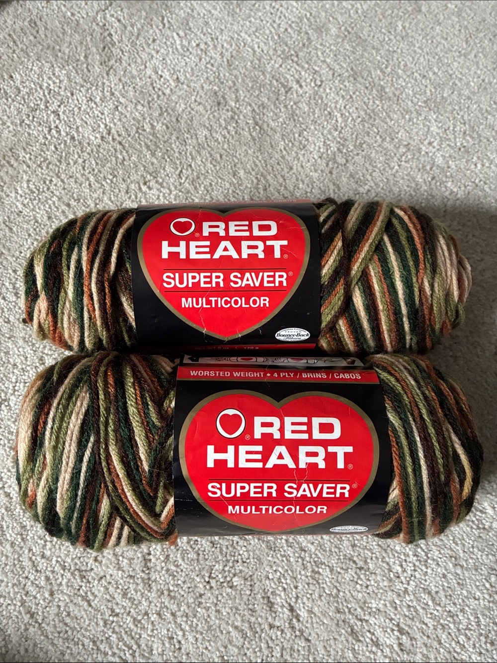 Red Heart Super Saver Multicolor Yarn - Olive, Brown & Cream
